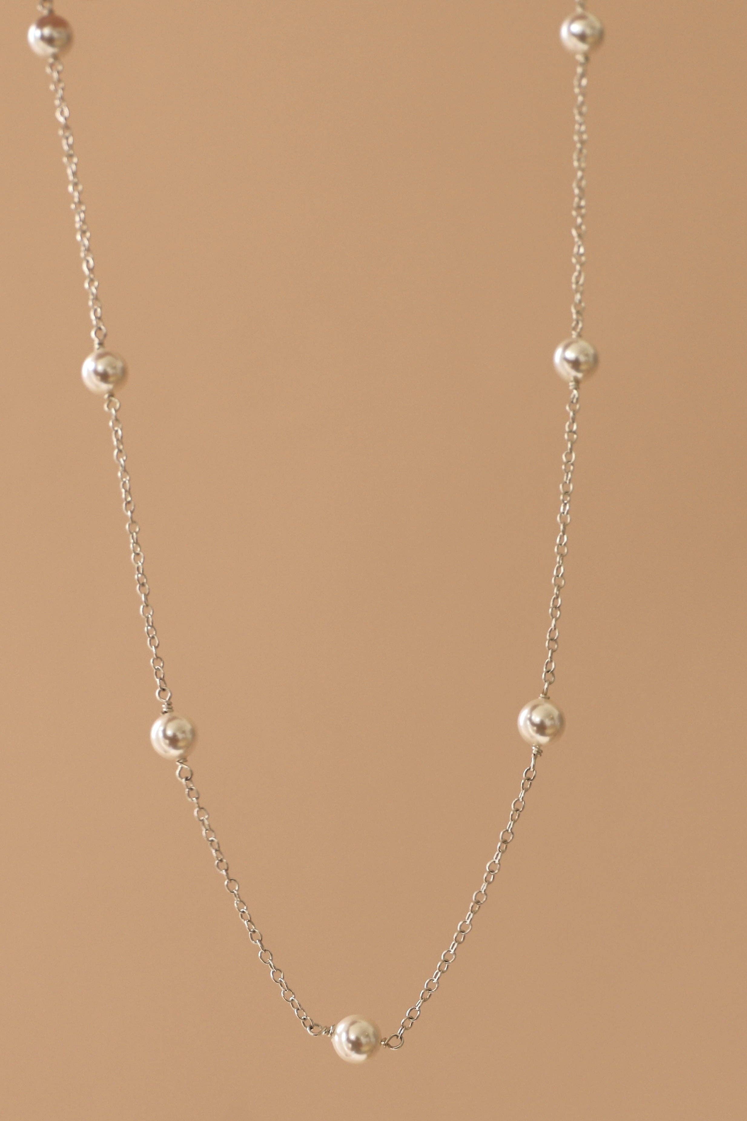 Silver Pearl Station Necklace