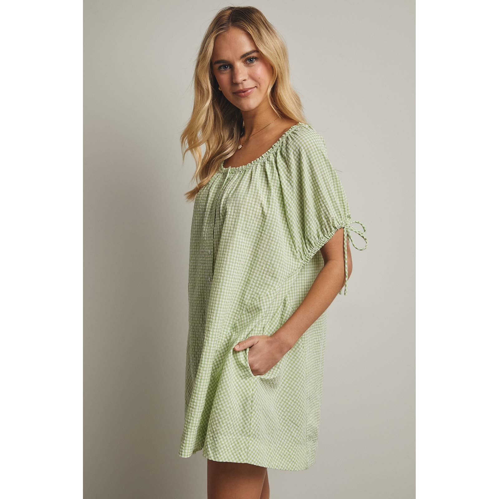 Gingham Lime Button-Up Midi Dress