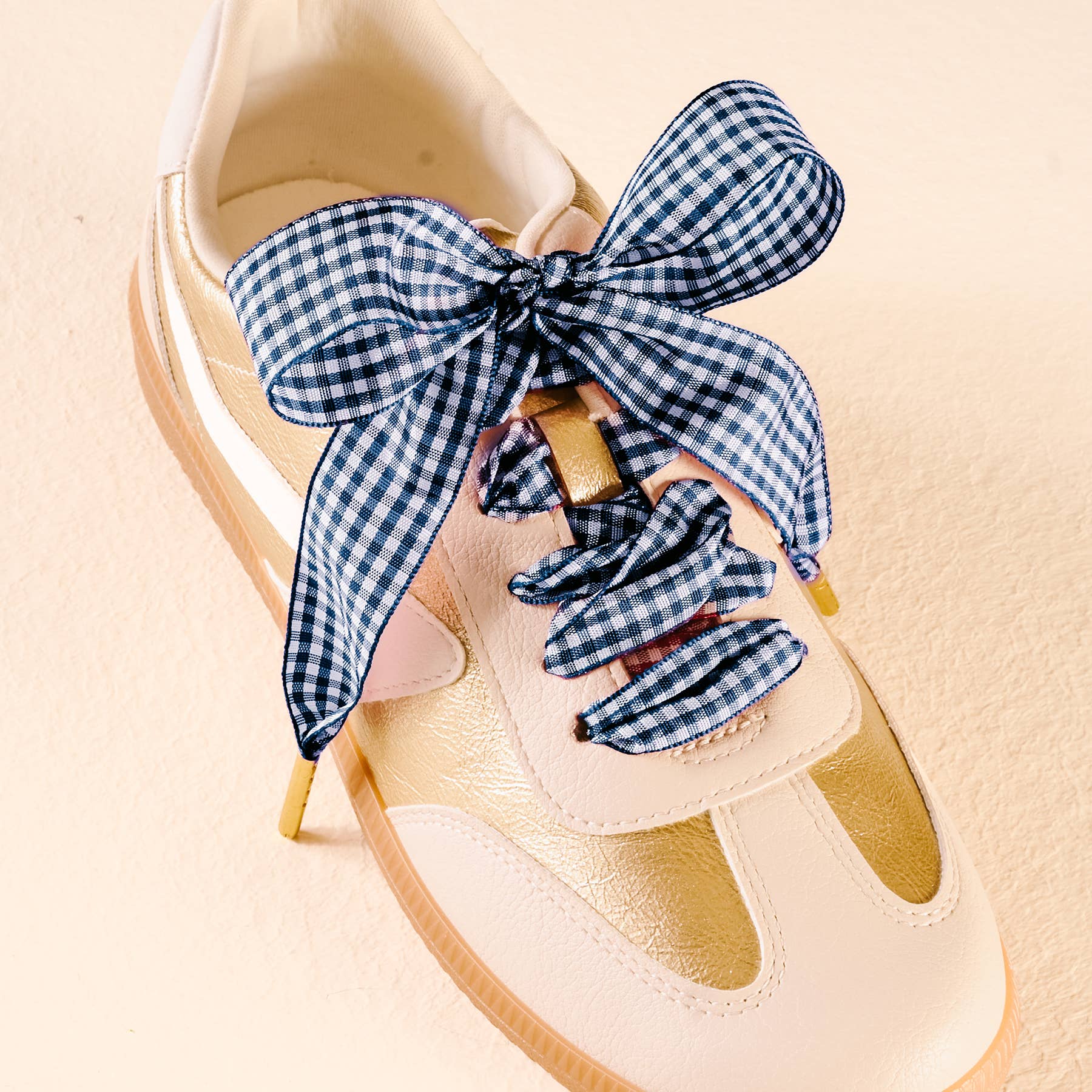 Gingham Navy Shoelaces
