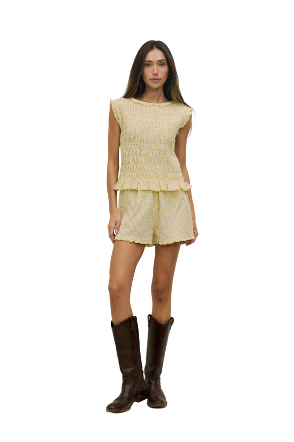 The Suri Top | Plaid Crinkle Top