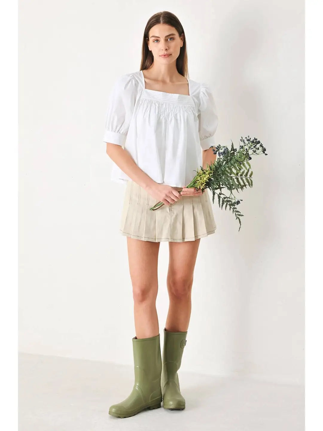 White Square Neck Blouse