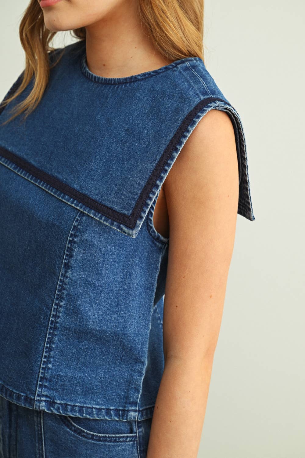 Sailor Collar Denim Top