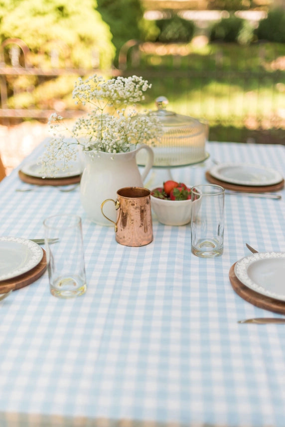 Blue Ruffled Gingham Tablecloth