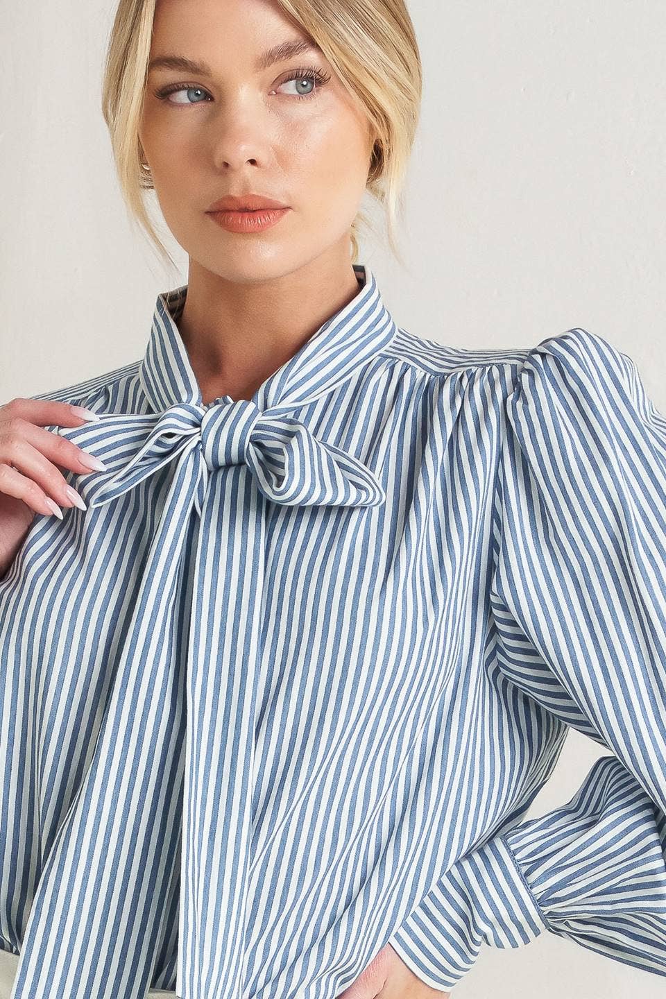 Striped Tie Long Sleeve Blouse