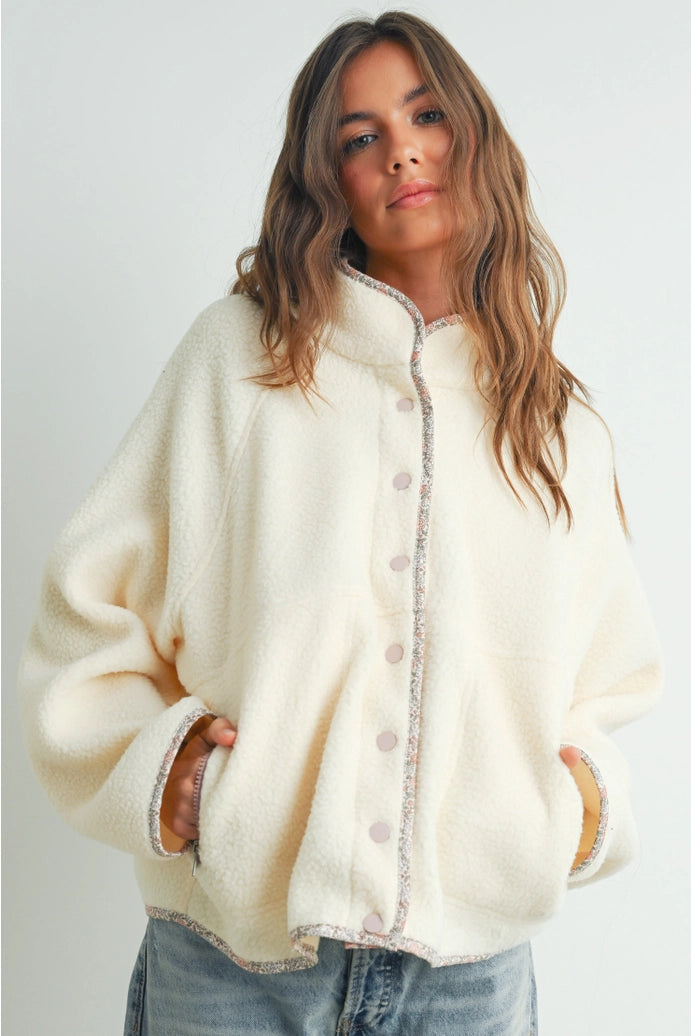 Fall Cozy Snap Mock Neck Sherpa Fleece Jacket