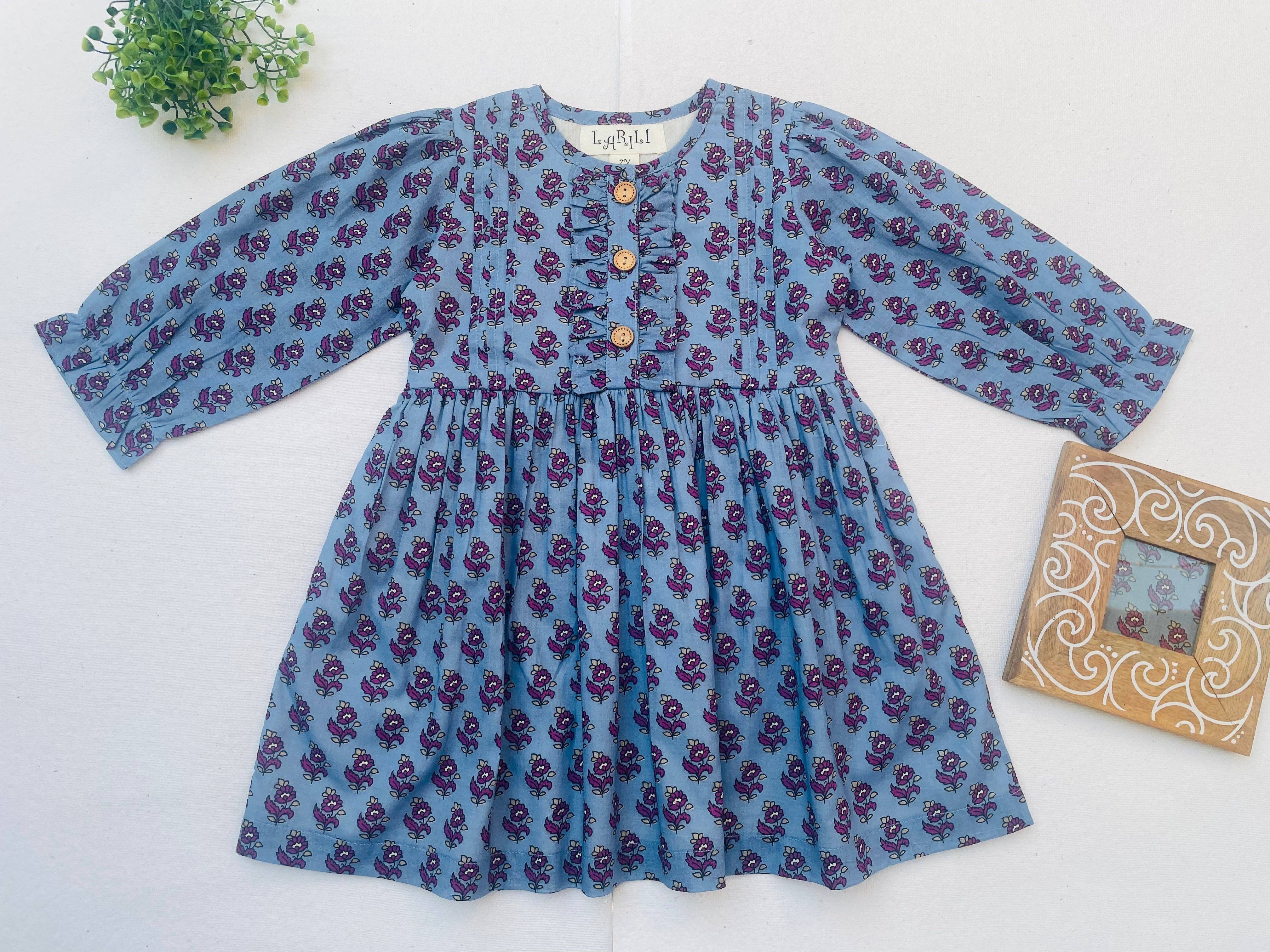 Pale Blue Hand Block Printed Dress
