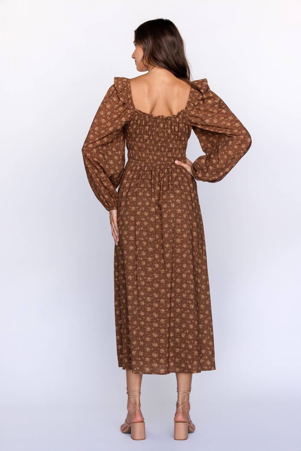 Smocked Long Sleeve Midi Dress