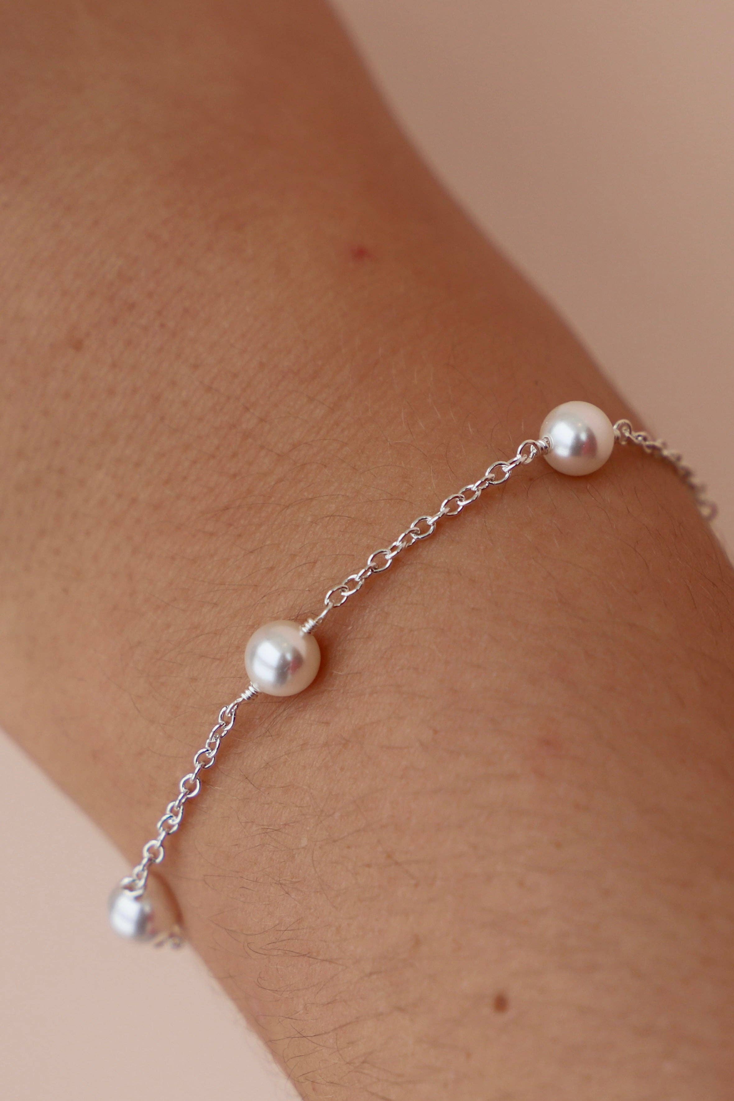 Silver Pearl Station Bracelet