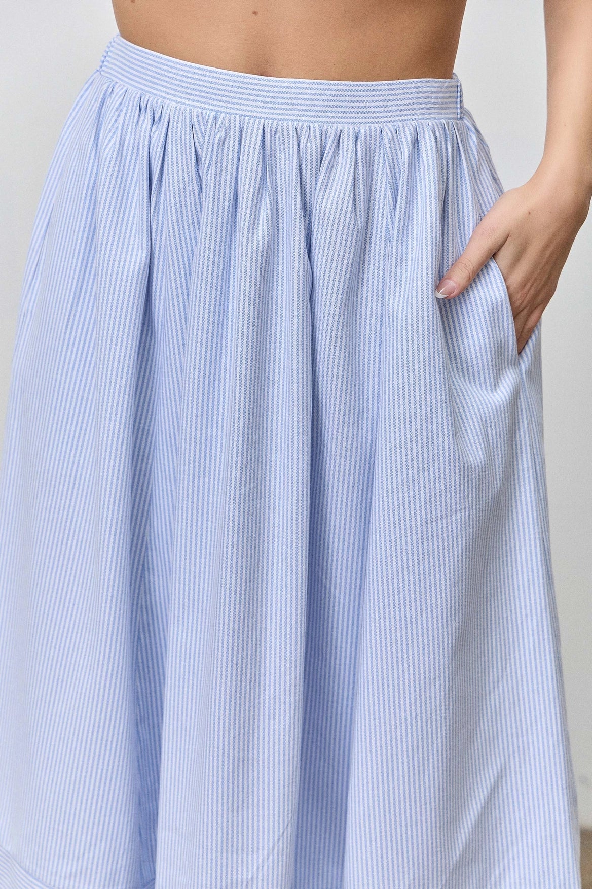 Ivory Blue Striped Midi Skirt