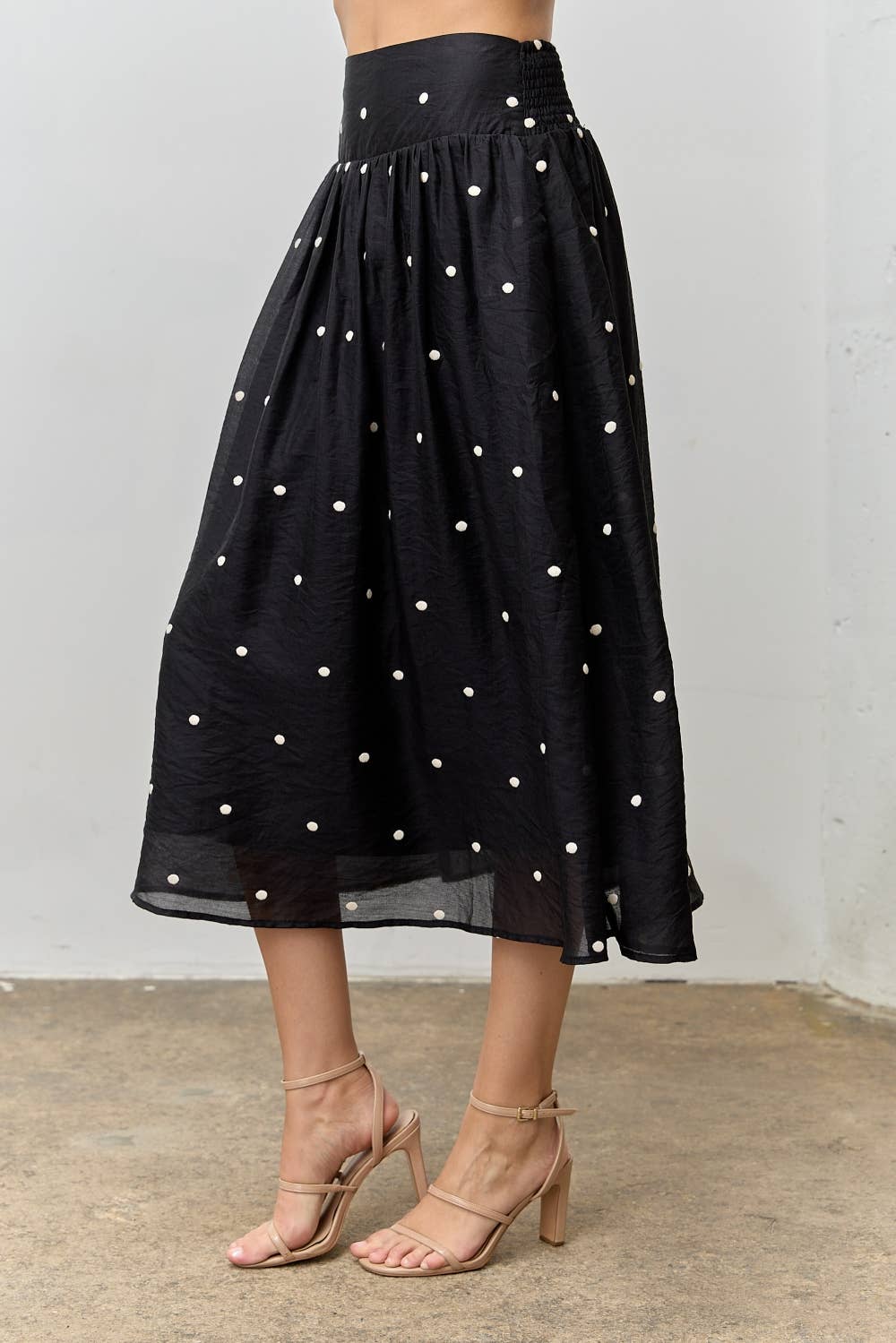 Embroidered Dot Midi Skirt