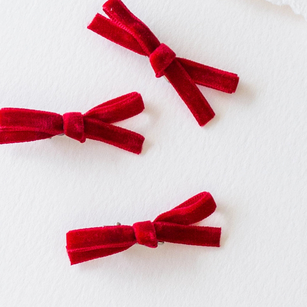 Little Velvet Ribbon Hair Pin Set Red