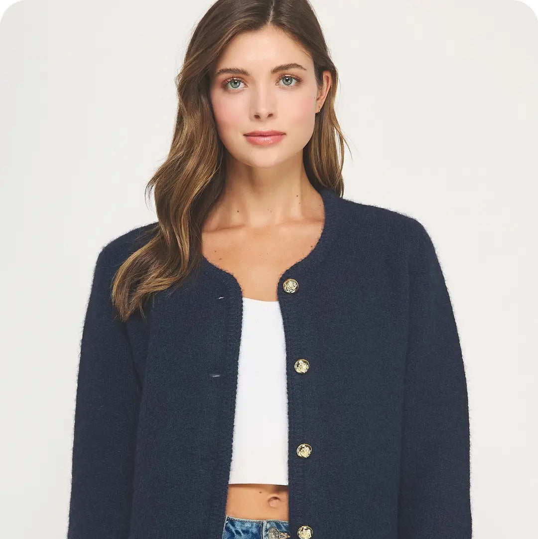 Navy Button Down Cardigan