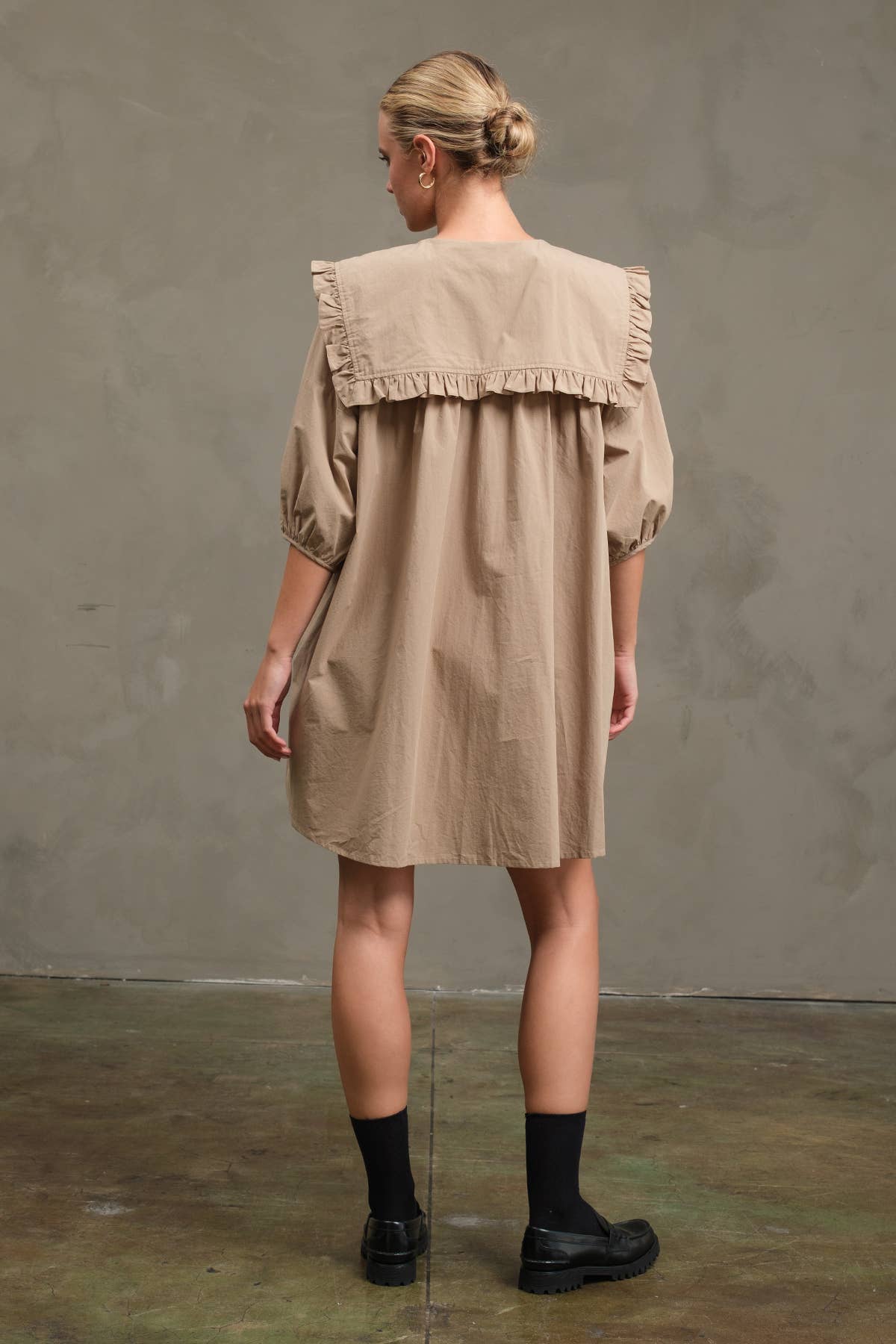 Cotton Ruffle Collar Smock Dress