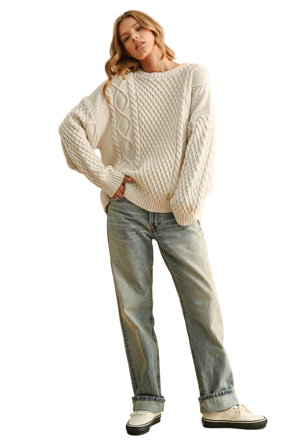 Round Neck Cable Knitted Top