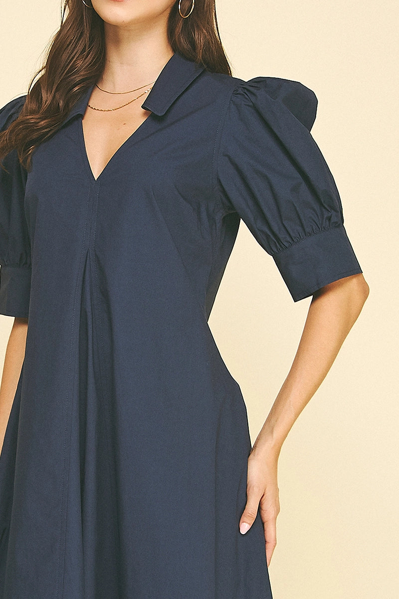 V-Neck Pleated A-Line Dress