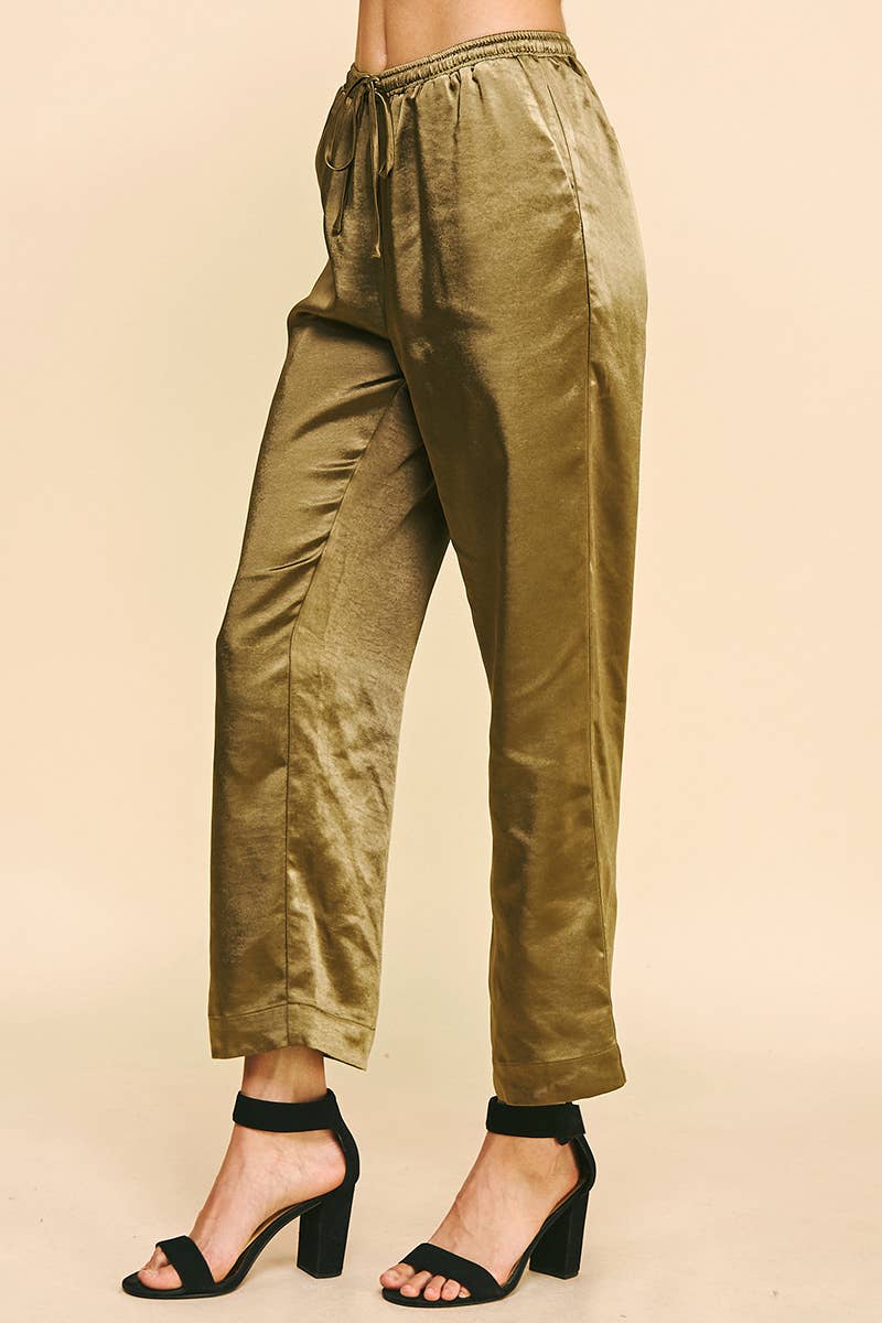 Satin Straight Pants Mocha