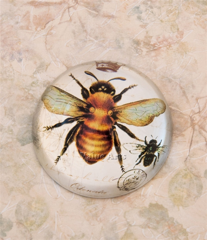 VINTAGE BEE WITH CROWN CRYSTAL DOME PAPERWEIGHT