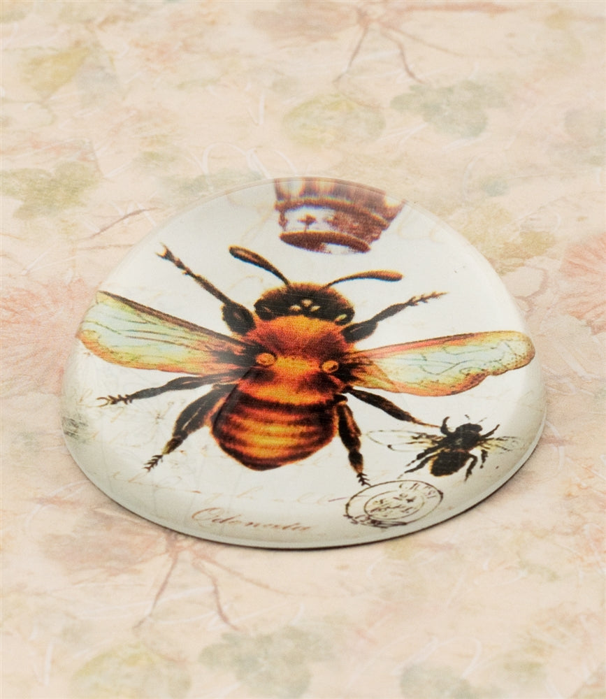 VINTAGE BEE WITH CROWN CRYSTAL DOME PAPERWEIGHT