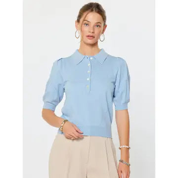 Knit Polo Pastel Blue Top