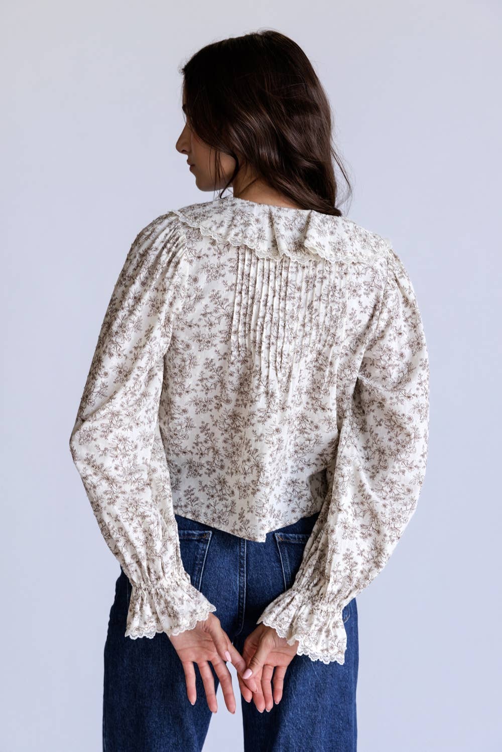 Ruffle Trim Floral Lace Blouse