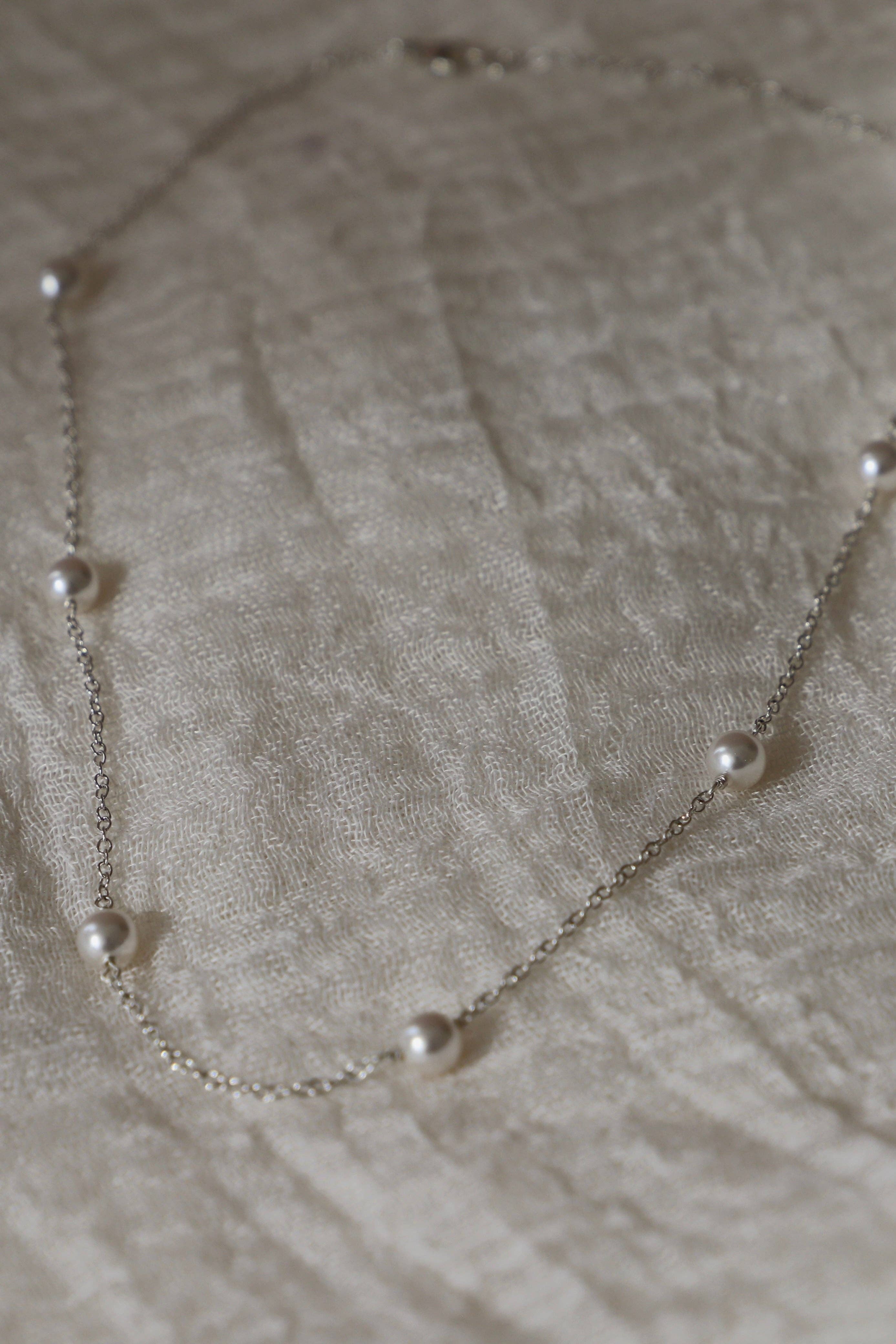 Silver Pearl Station Necklace