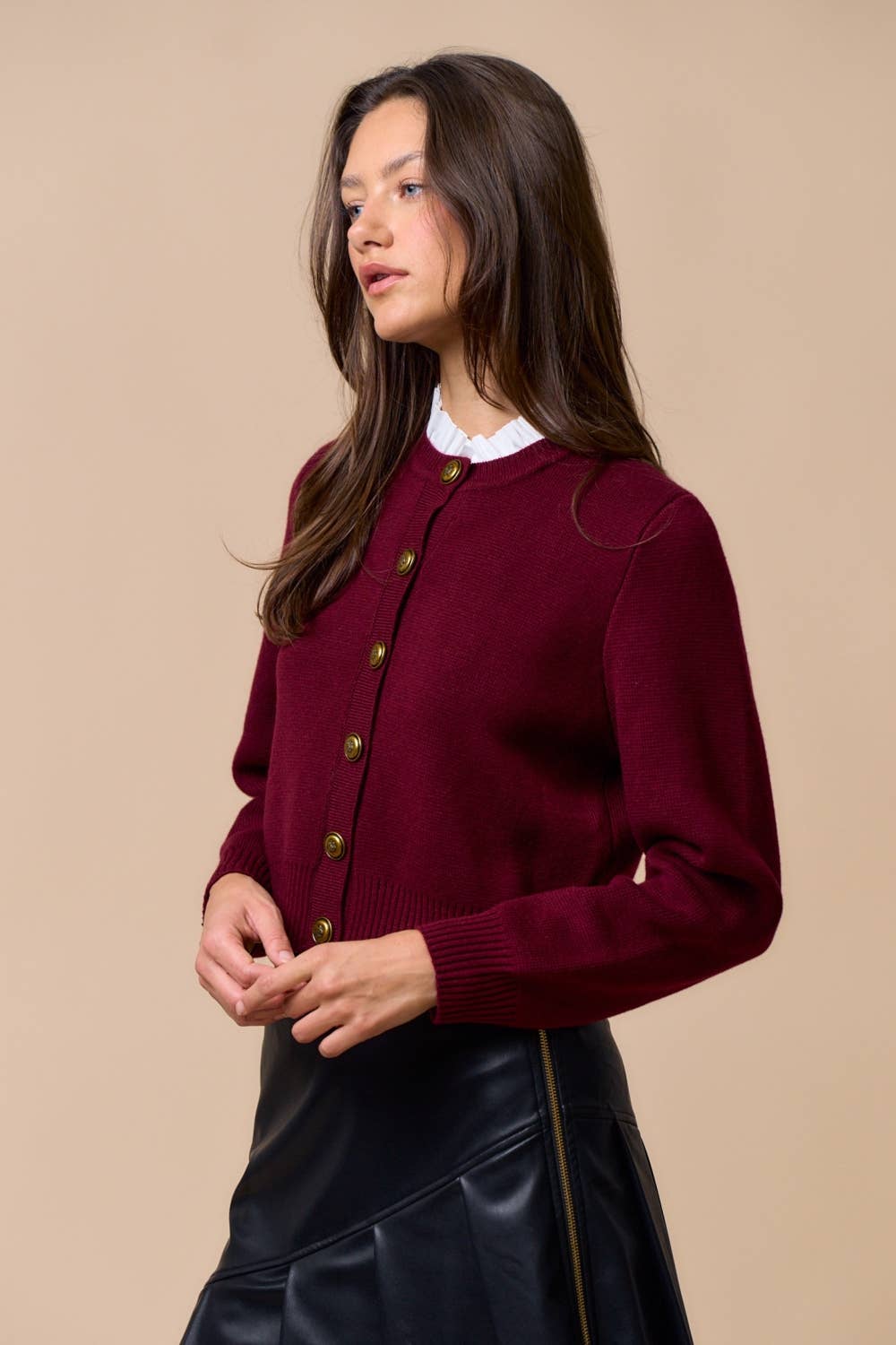 Button Down Cardigan Top with Gold Buttons