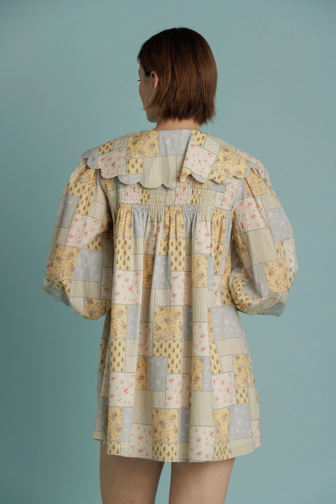 Tile Print Scallop Collar Mini Dress