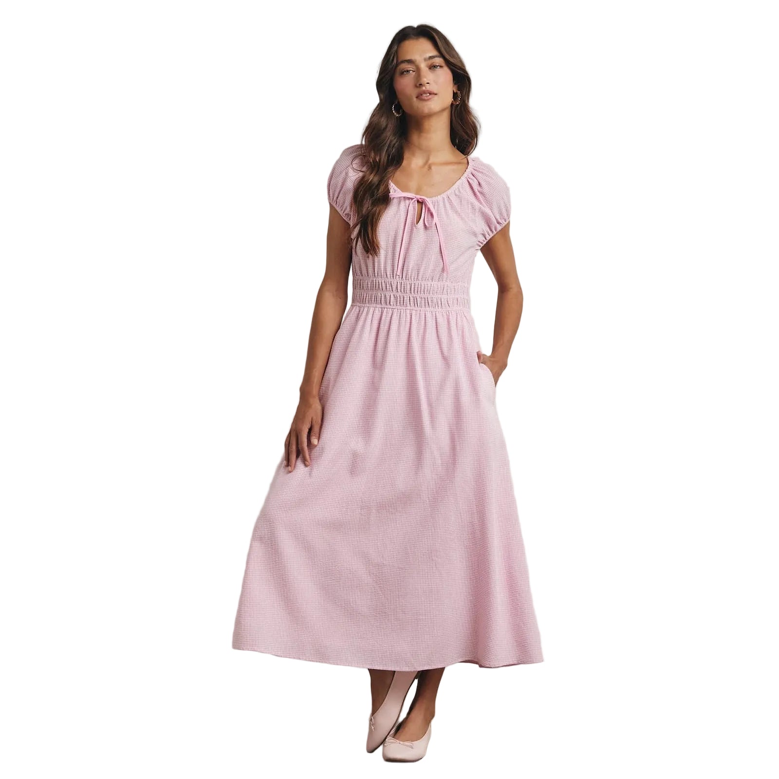 Pink and White Gingham Midi Dress