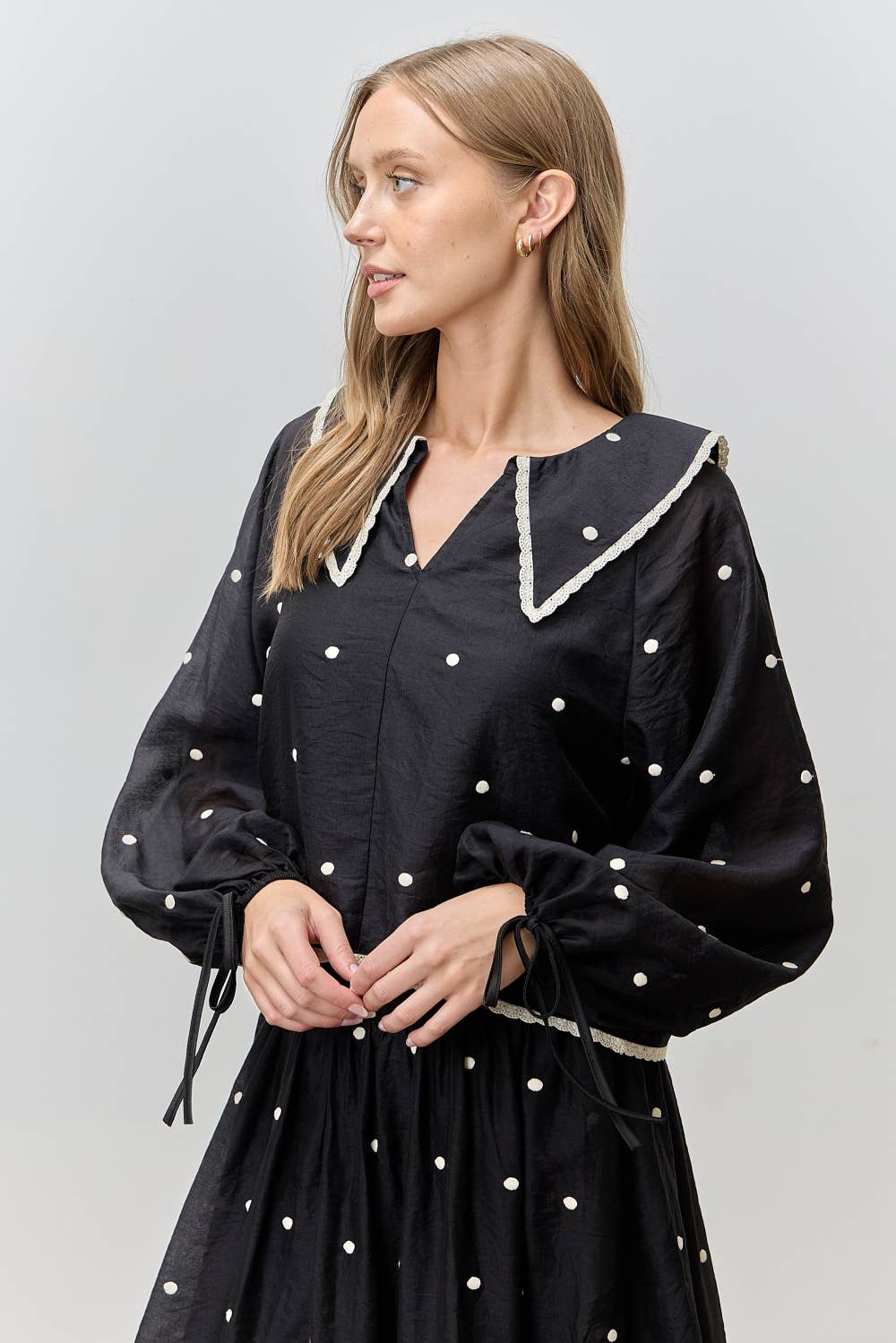 Embroidered Dot Collar Top