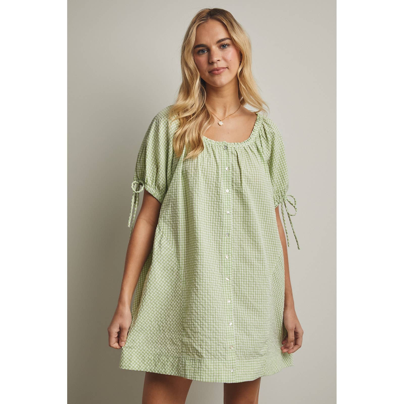 Gingham Lime Button-Up Midi Dress