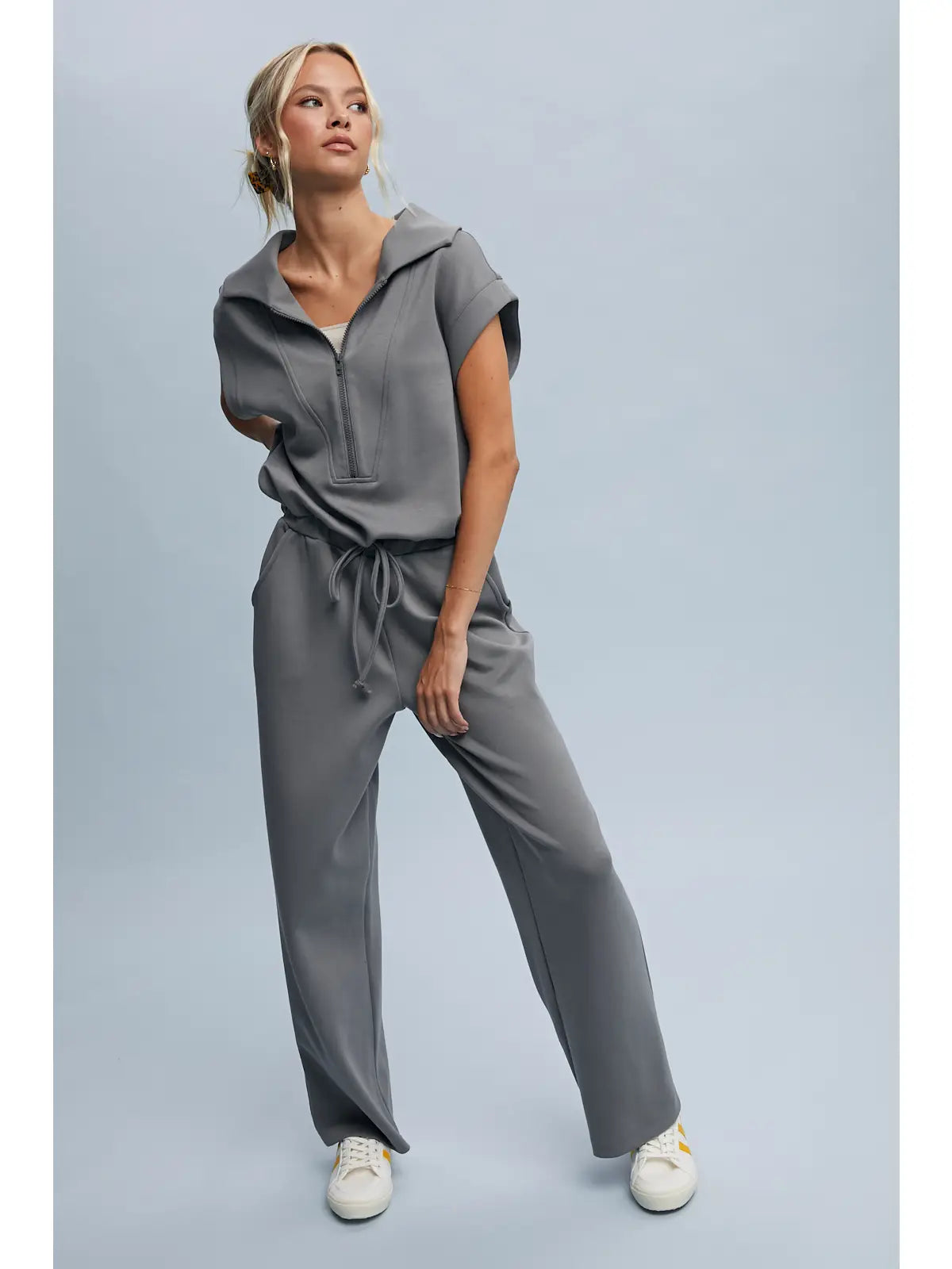 Scuba Half Zip Jumpsuit with Oversized Collar