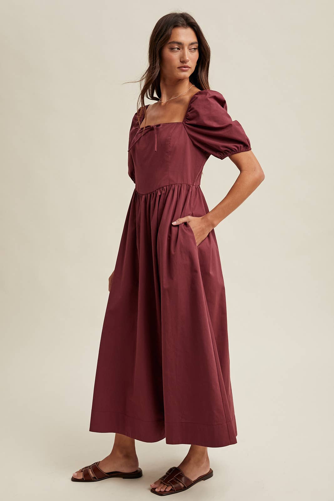 Puff Sleeve Midi Dress