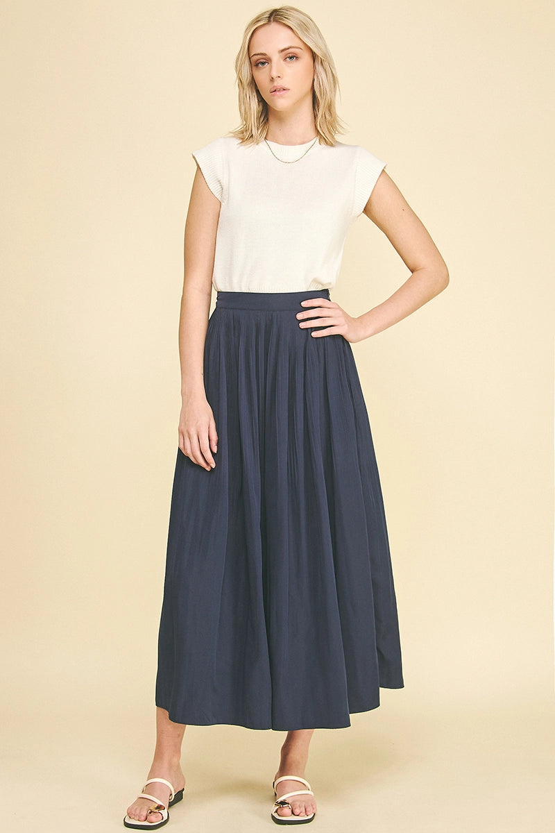 Pleated A-Line Midi Skirt