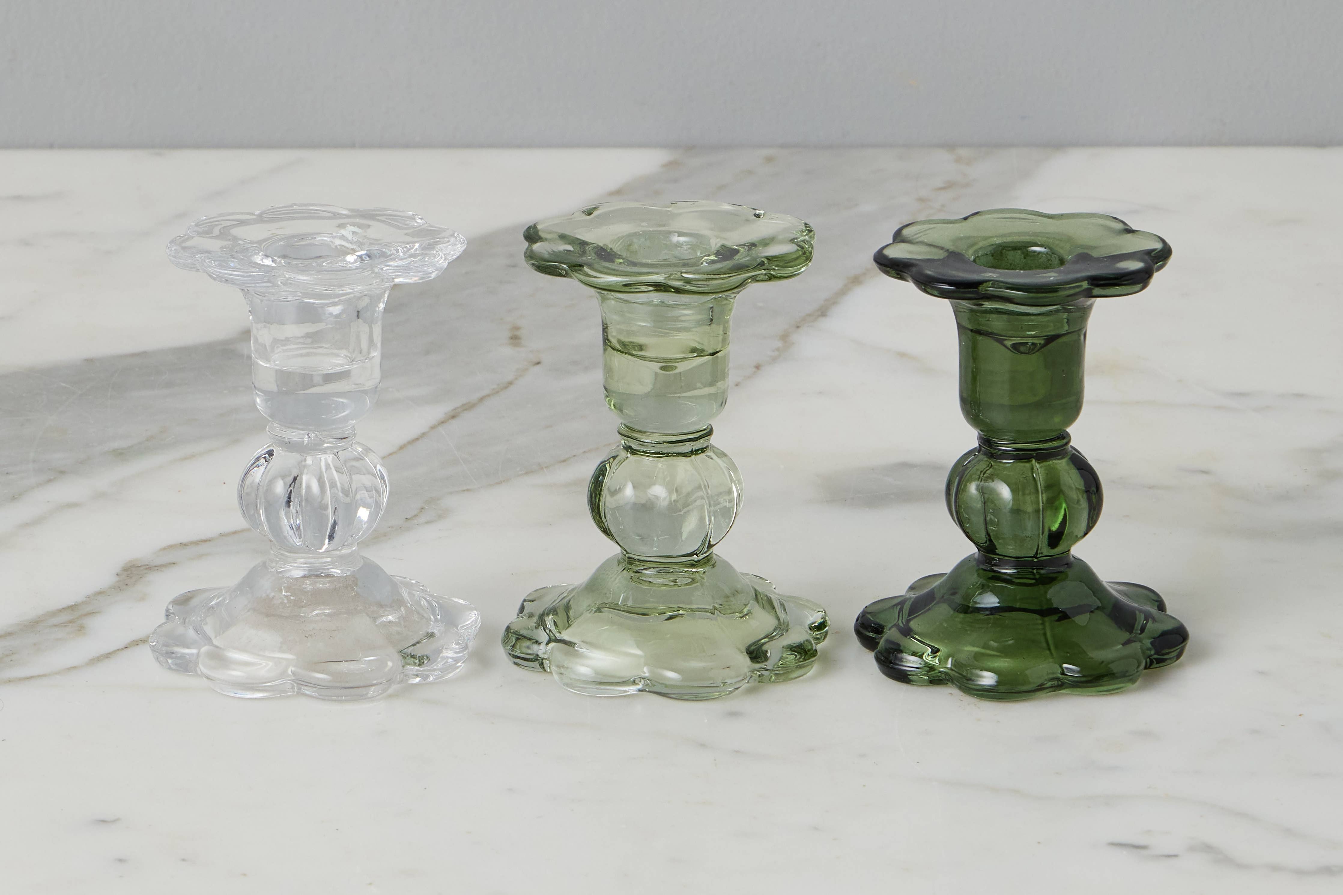 Glass Scalloped Candlesticks