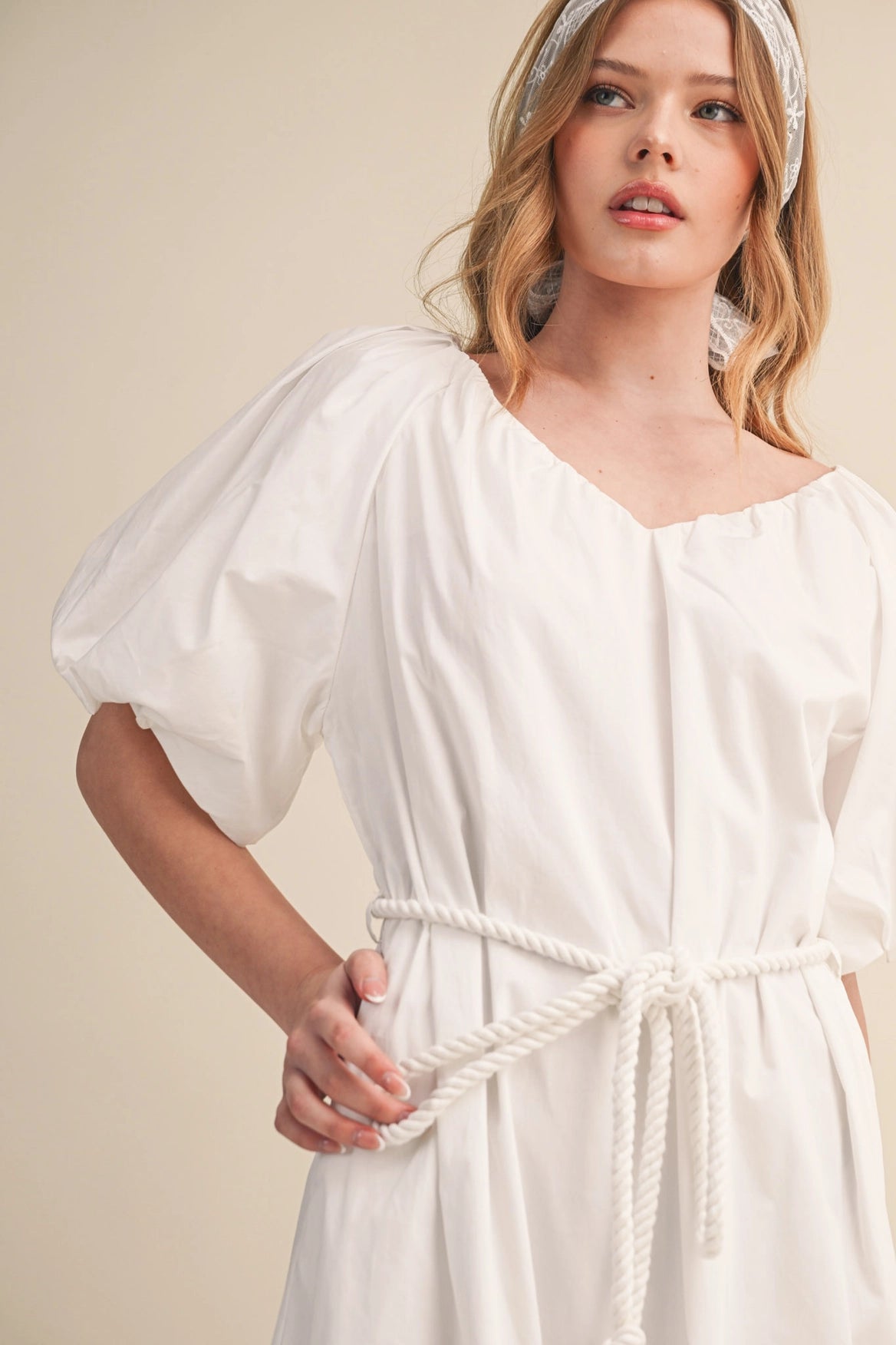 Puff Sleeve Tiered Lace Midi Dress