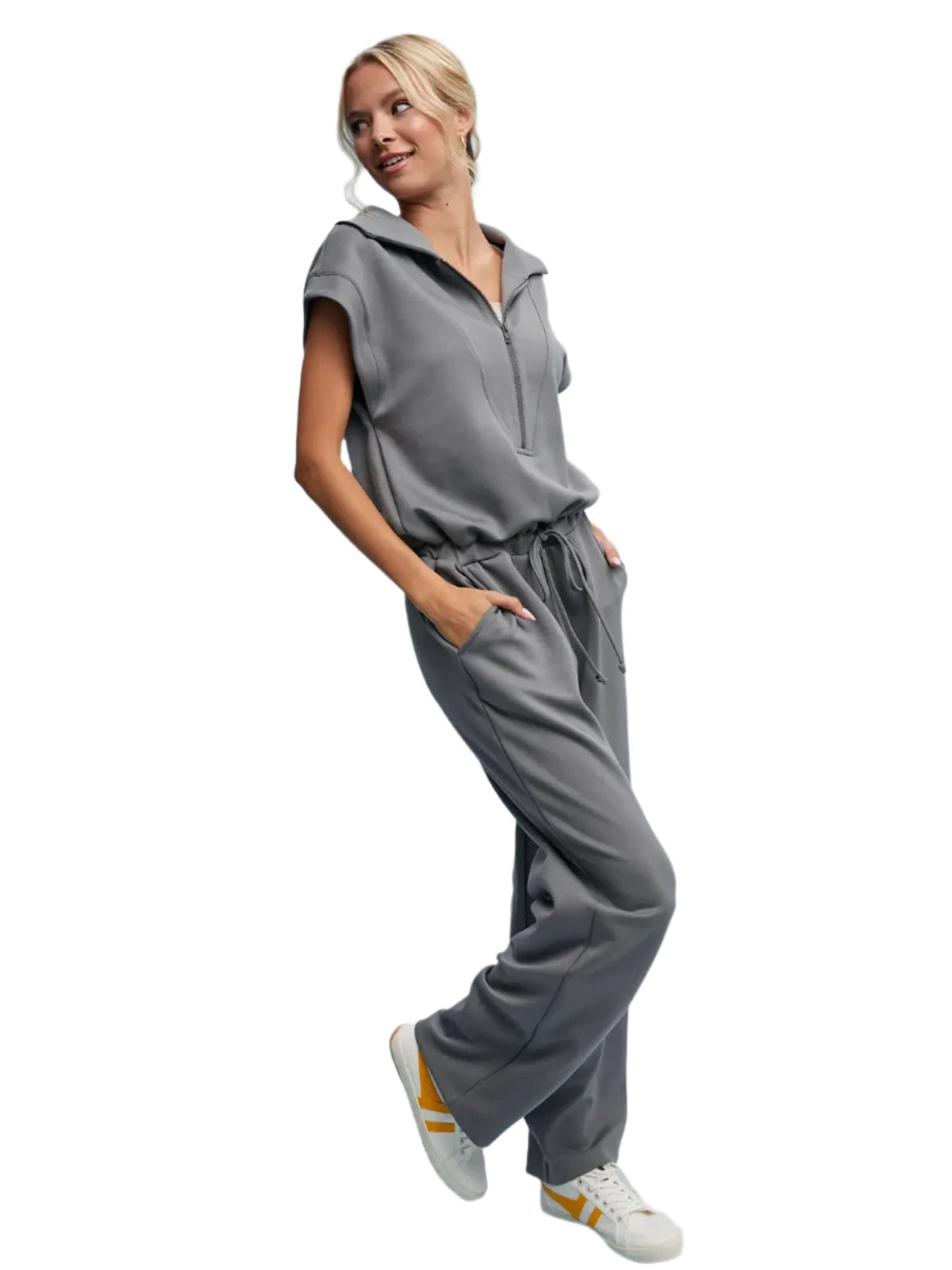 Scuba Half Zip Jumpsuit with Oversized Collar