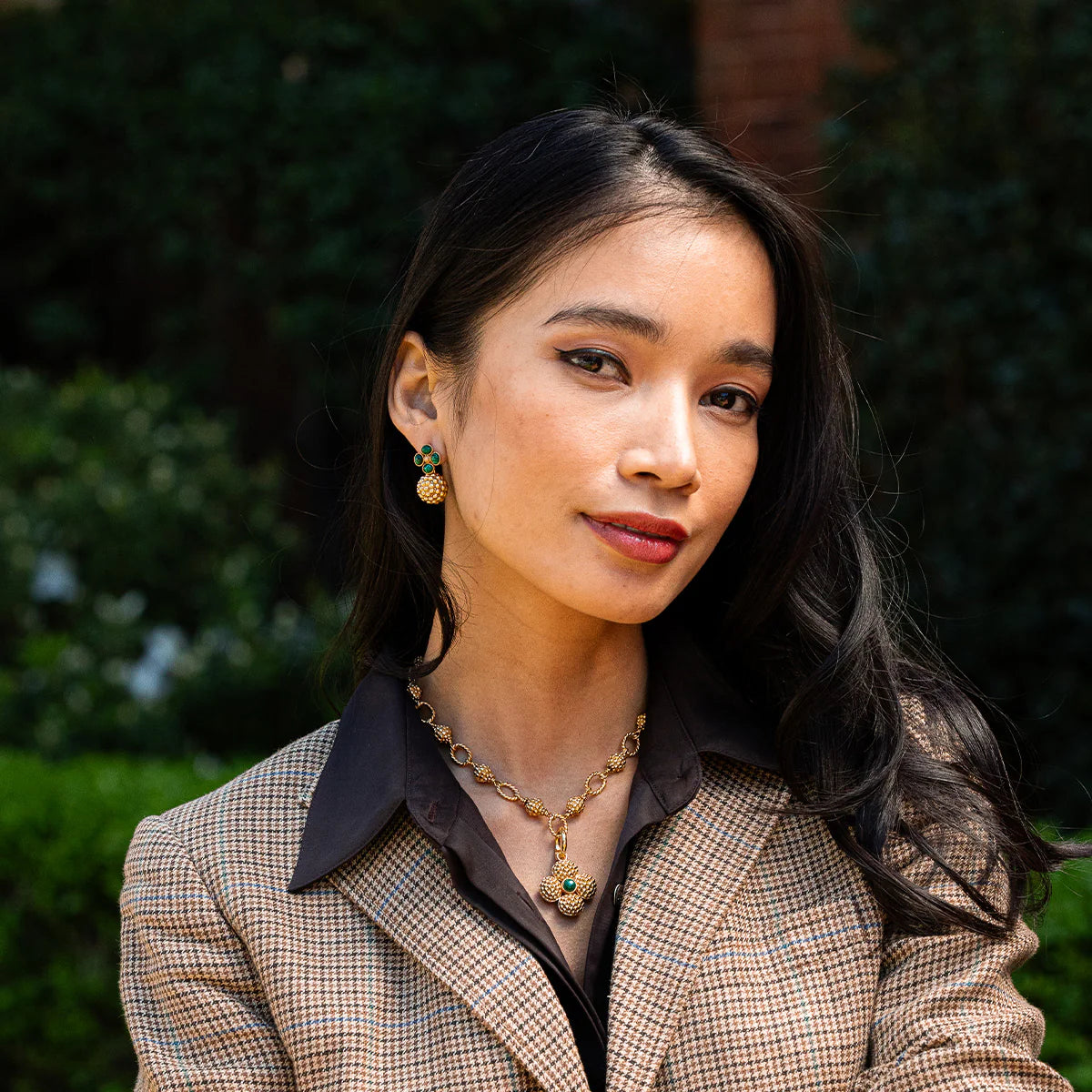 Berry Clover Drop Malachite Earrings