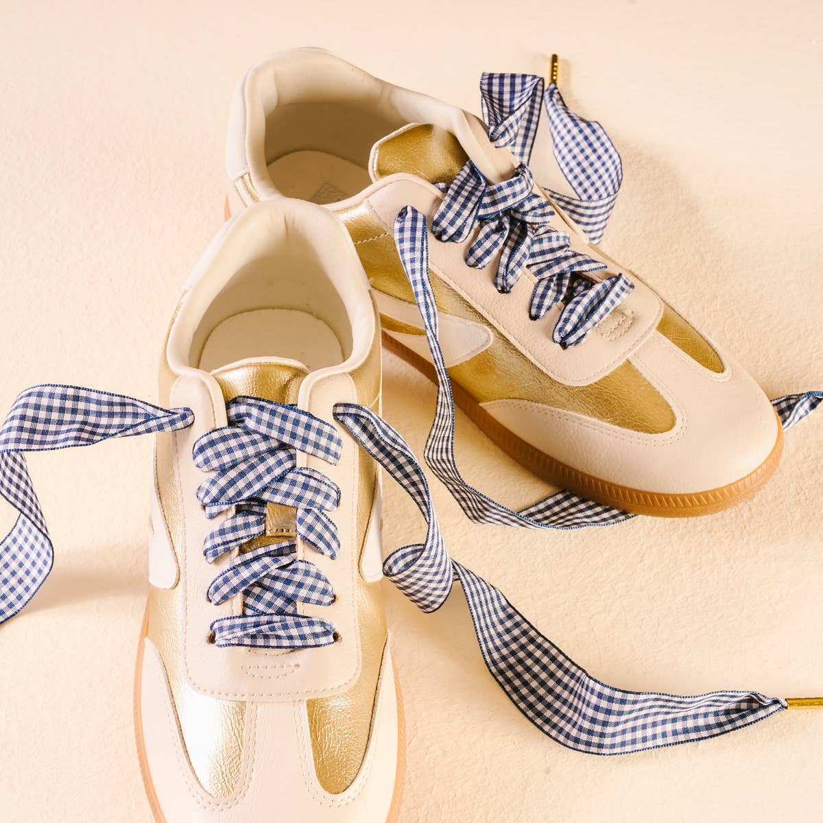 Gingham Navy Shoelaces