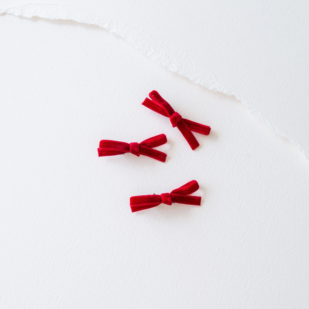 Little Velvet Ribbon Hair Pin Set Red