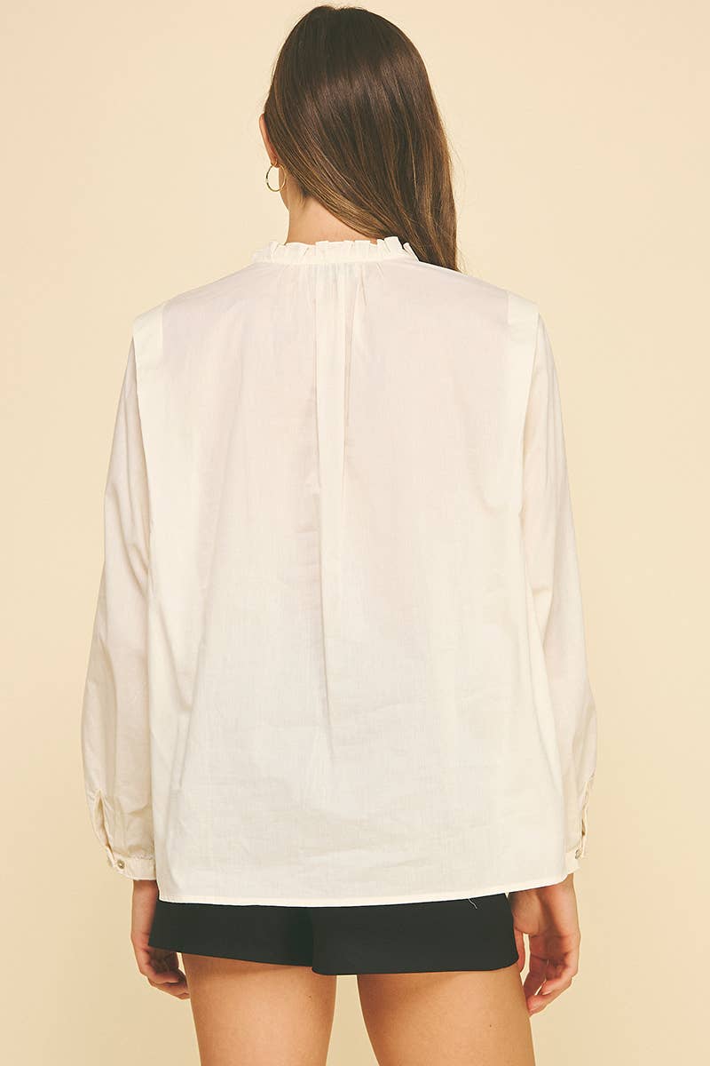Ruffled Detail Button Down Shirt