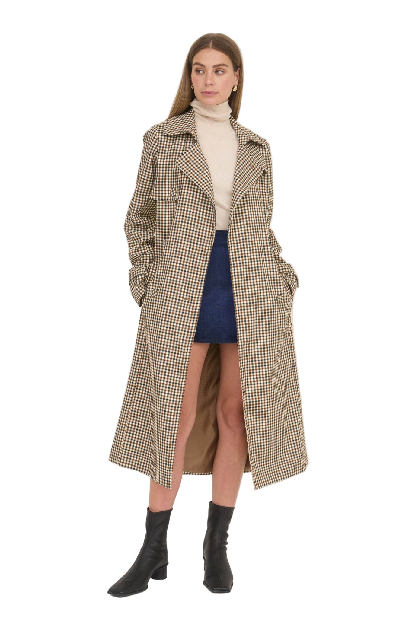 Plaid Belted Trench Coat
