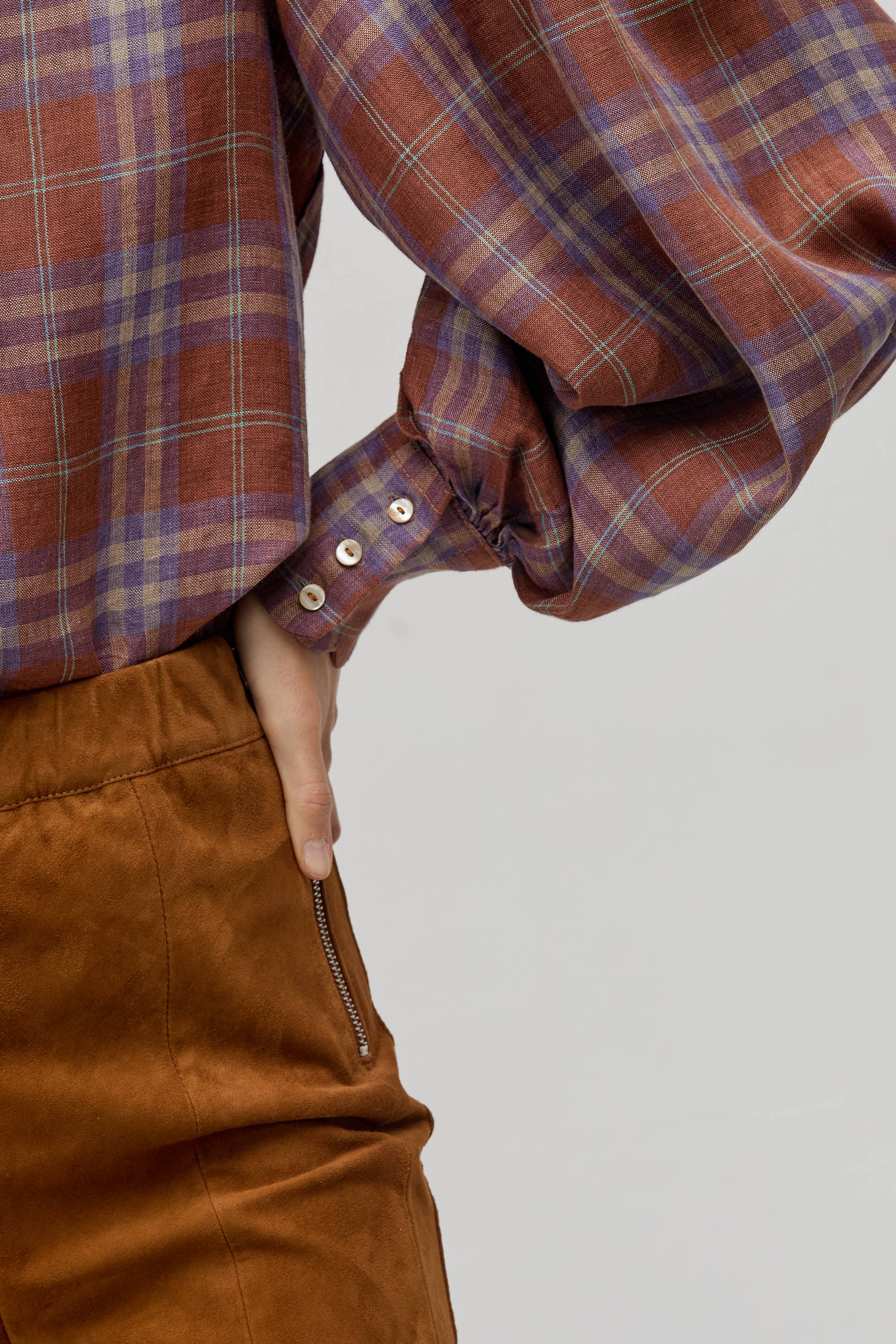 Camille Linen Shirt Hazelnut Checks