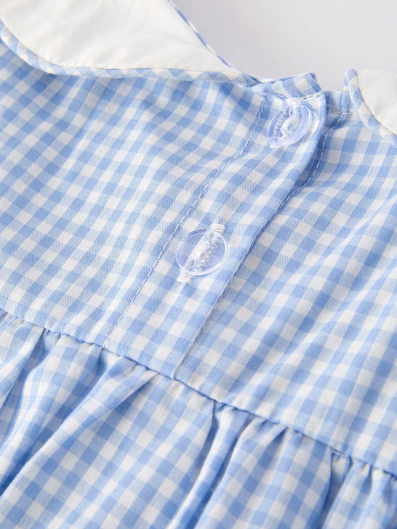 Blue Rabbit Embroidery Plaid Collar Dress