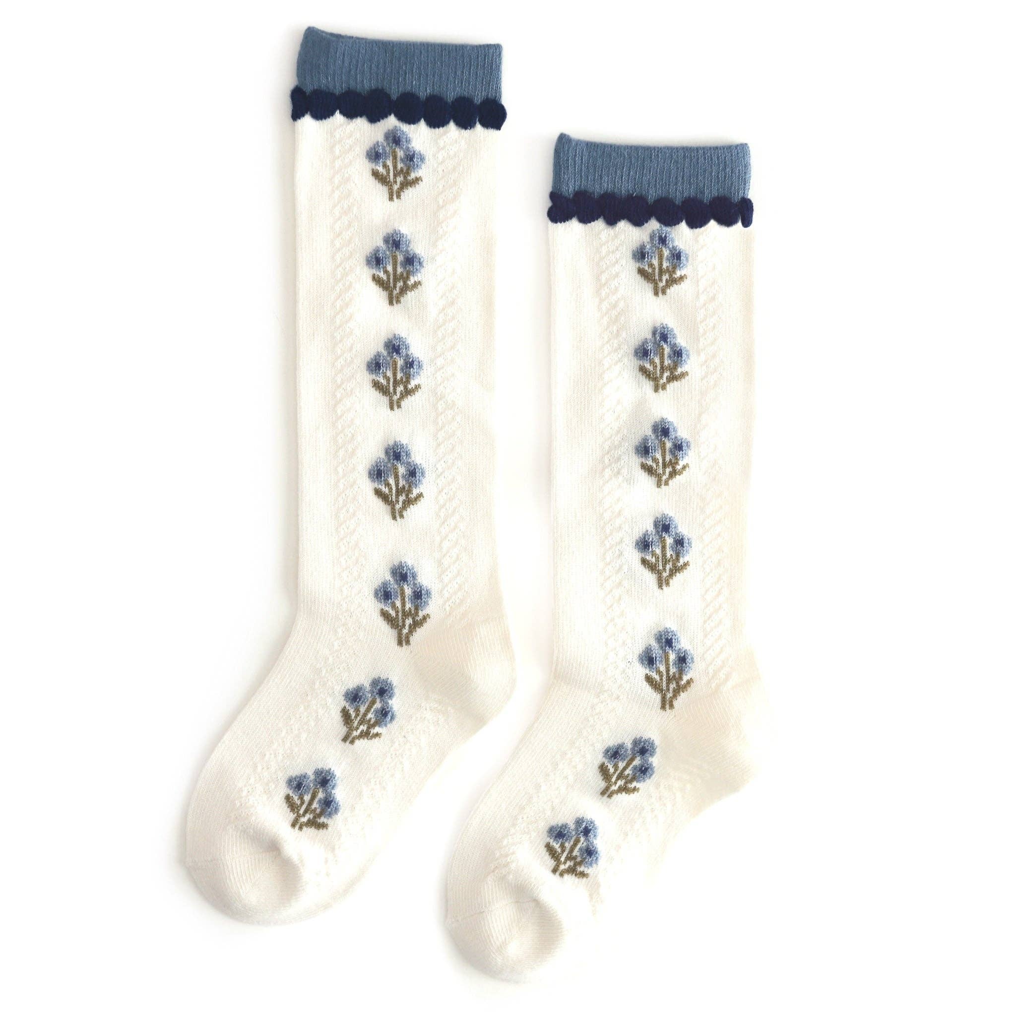 Ivory & Denim Floral Knee High Socks