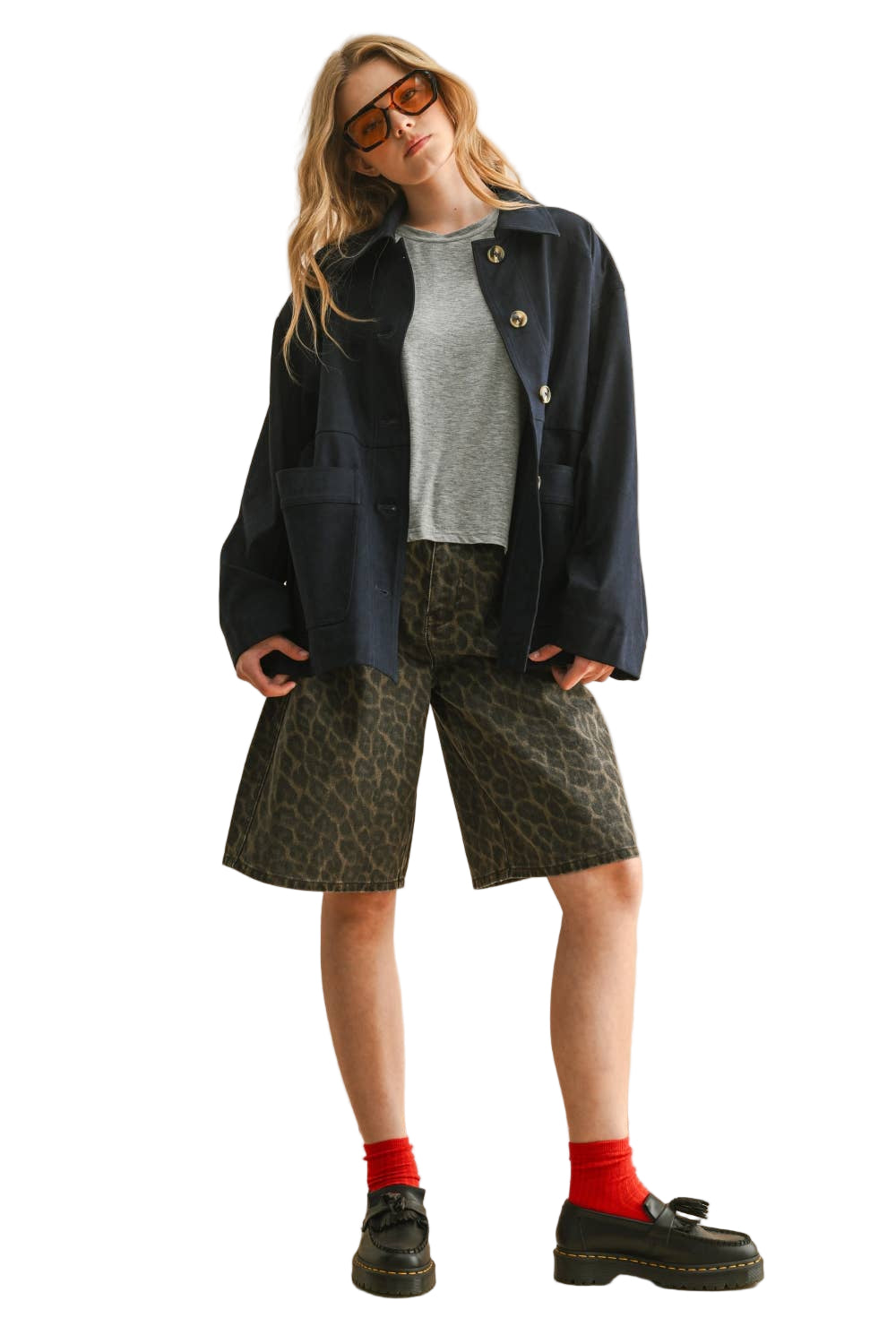 Suede Button Front Jacket Navy