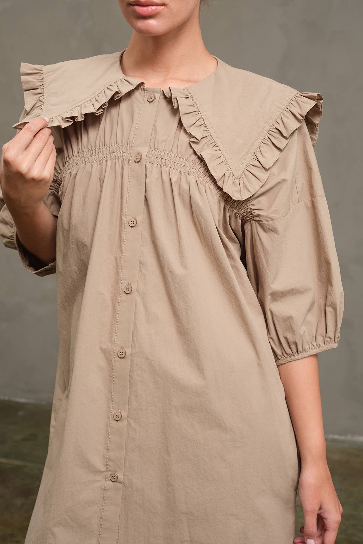 Cotton Ruffle Collar Smock Dress