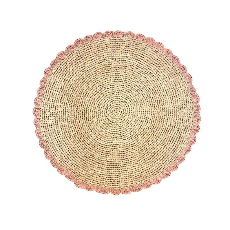 Round Placemats Pink Placemats Raffia Crochet Table Placemat Set of 4