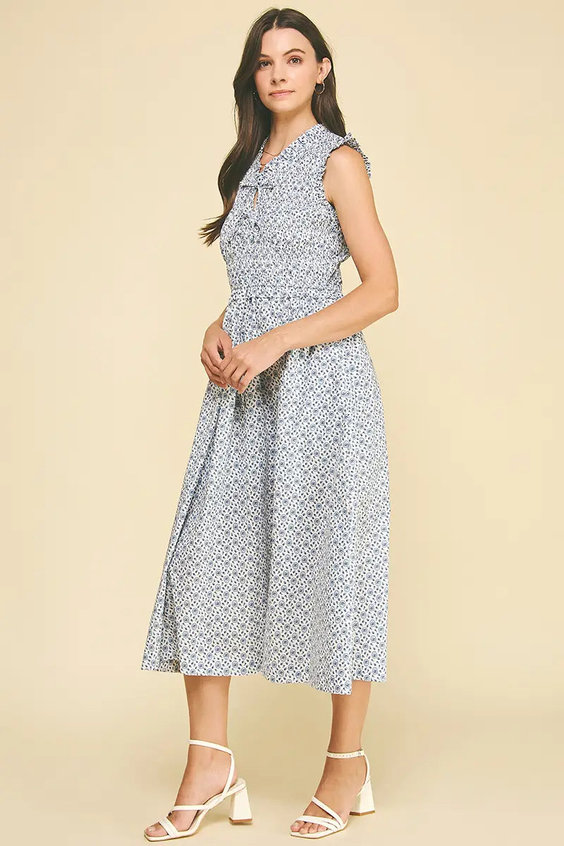 Floral Front-Tie Midi Dress