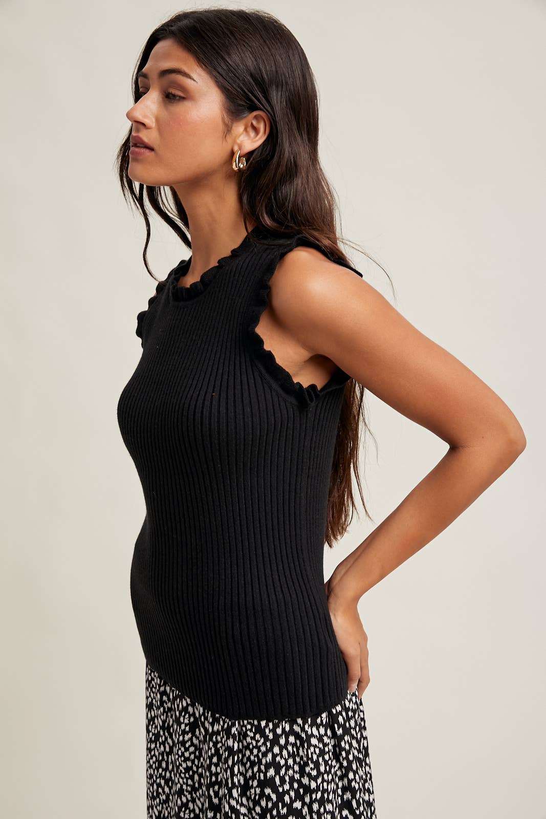 Ruffle Ribbed Sweater Tank