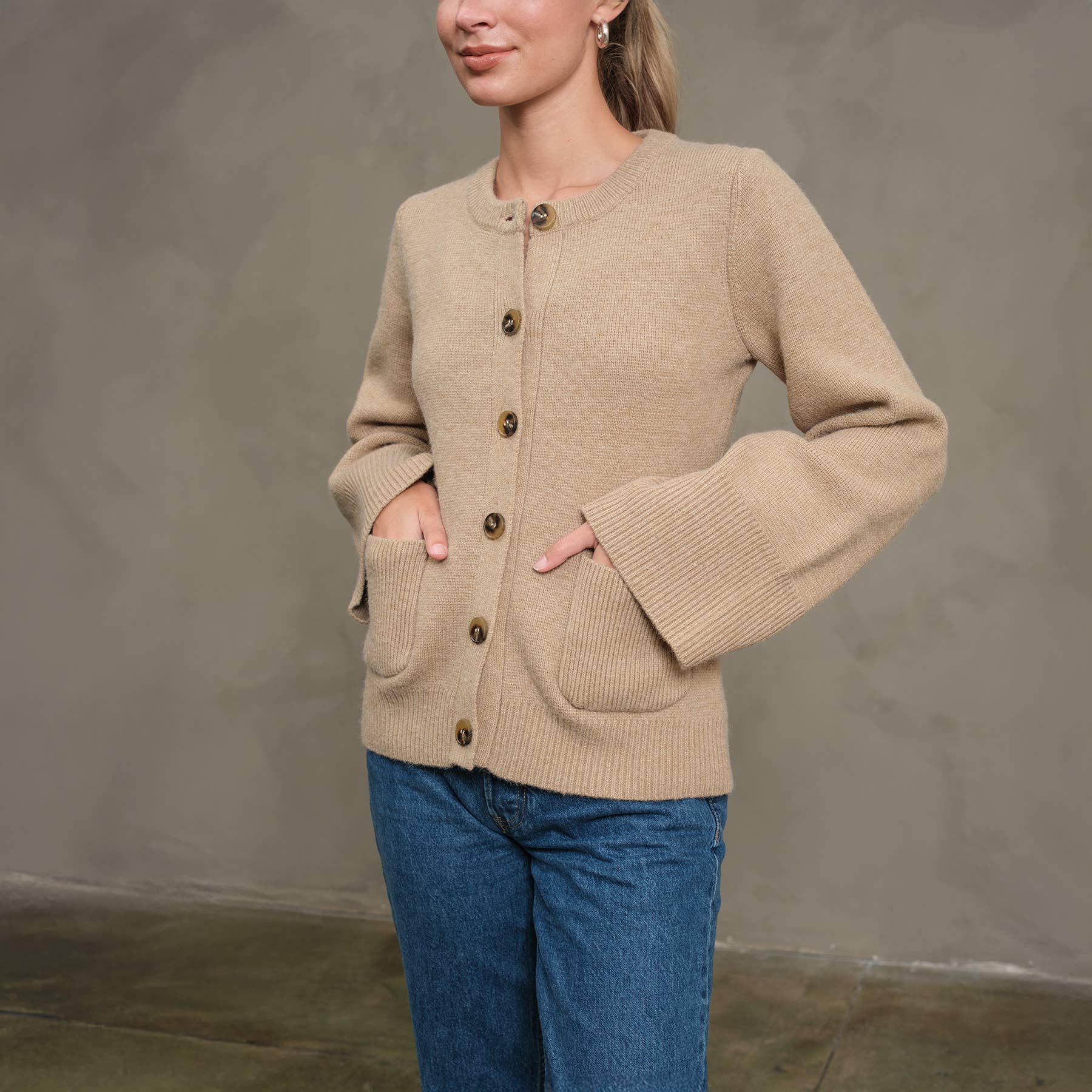 Classic Button-Up Knit Cardigan Mocha